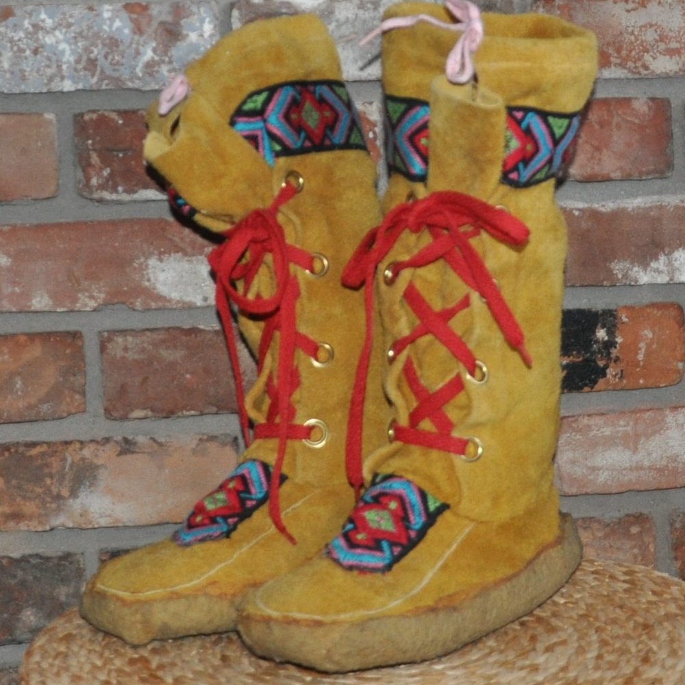 Hand Made Natural Leather Suede Mukluk Winter Tall Mid-Calf Boots Tie-Up 42 US9 - Picture 4 of 9